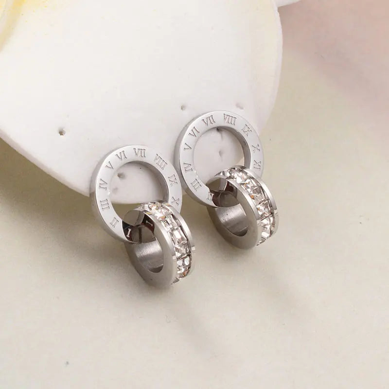 Top Brand Hight Quality Titanium Steel Double Wound Roman Numerals Crystal Stud Earrings For Women Gift Jewelry Top Brand Hight Quality Titanium Steel Double Wound Roman Numerals Crystal Stud Earrings For Women Gift Jewelry